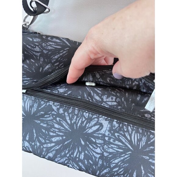 Baggallini Black & Gray Floral Crossbody Bag With Multiple Zipper Compartments - Picture 2 of 10